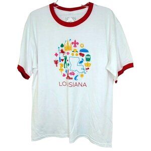 Louisiana White Red Ringer Cotton Graphic Large T-Shirt Icon Collection